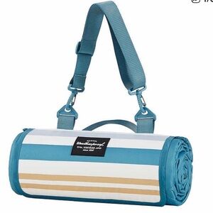 Original Weatherproof Vintage Teal and White Striped Portable Blanket